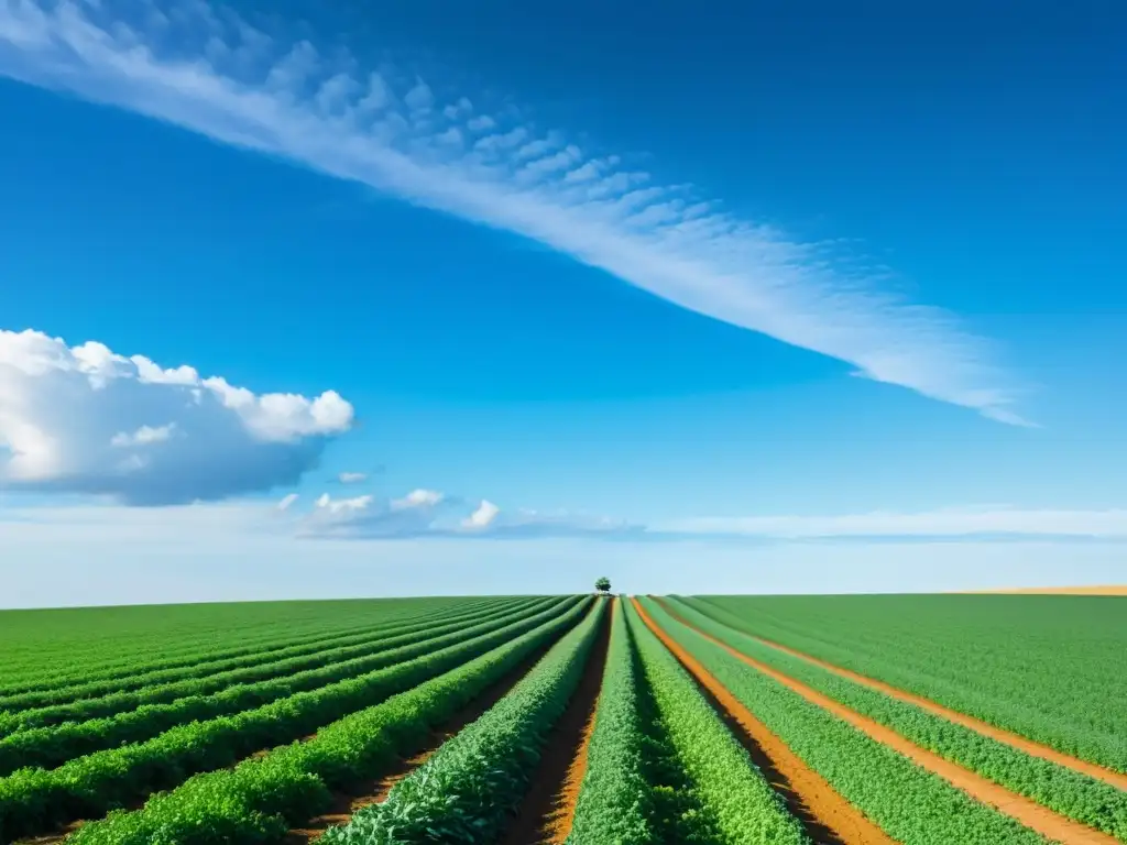 Un agricultor solitario cuida los cultivos en un vasto campo