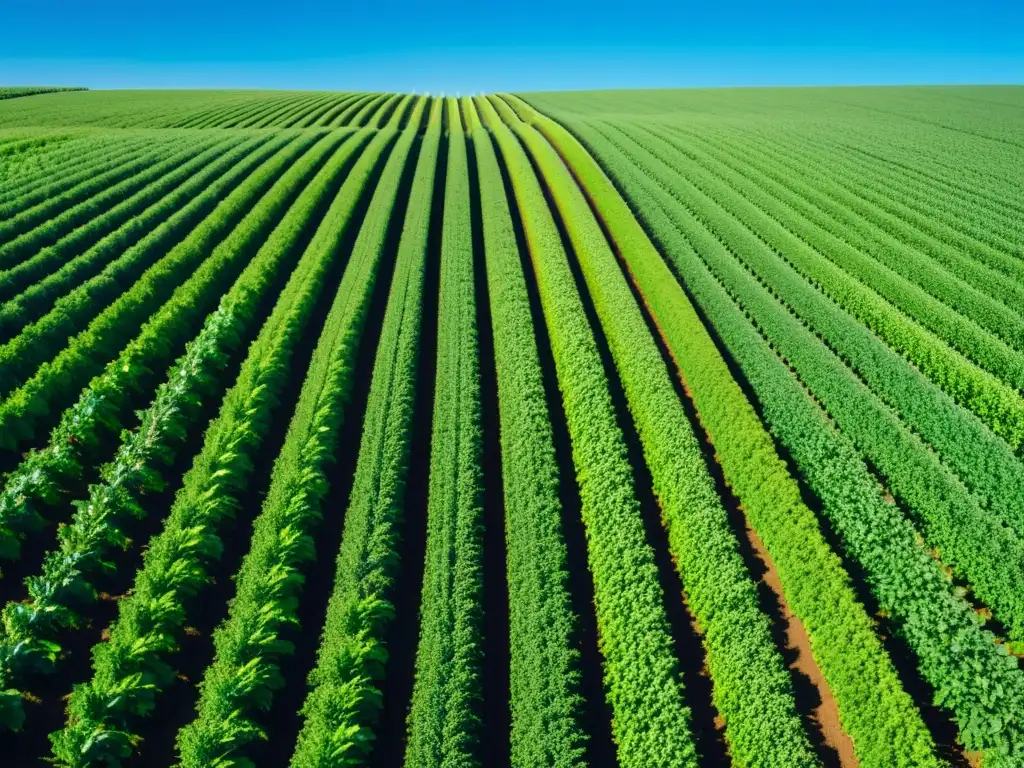 Agricultura inteligente con Blockchain: campo verde exuberante, sensores y maquinaria automatizada en operación bajo cielo azul