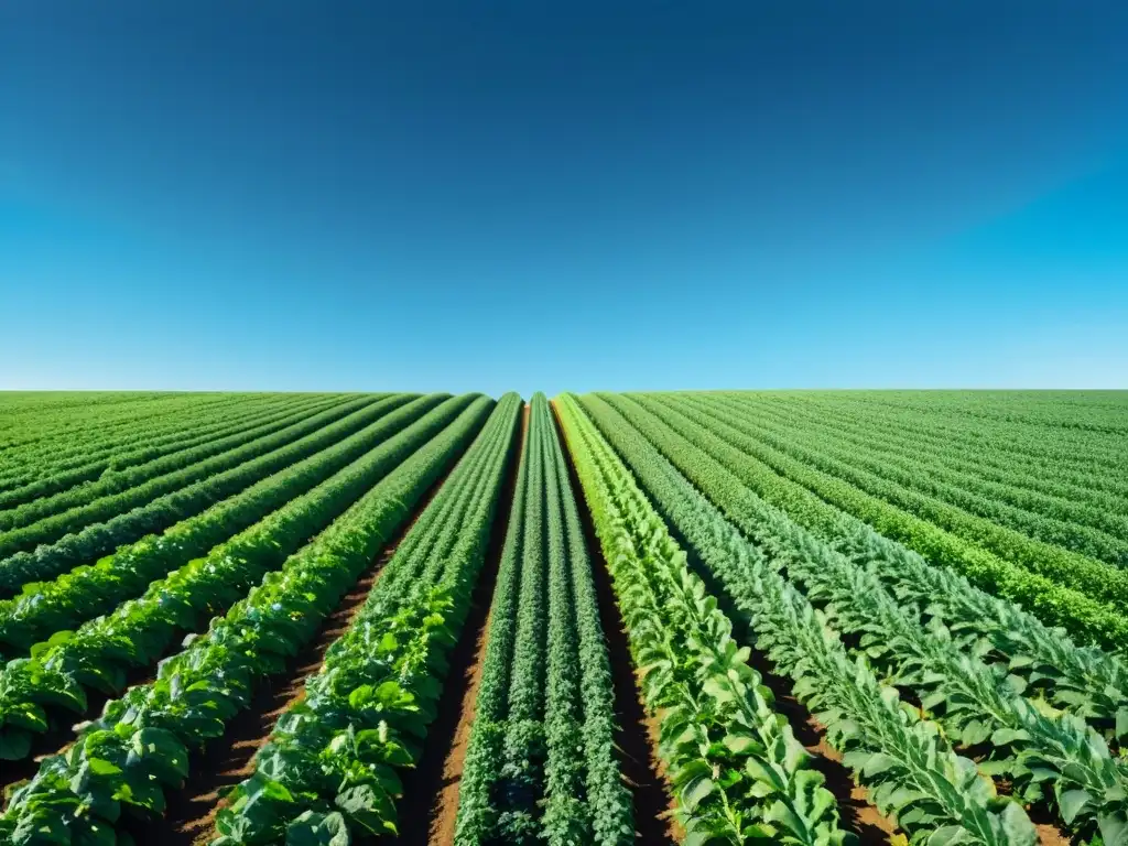 Agricultura inteligente con Blockchain: Icono futurista sobre campos verdes y cielo azul