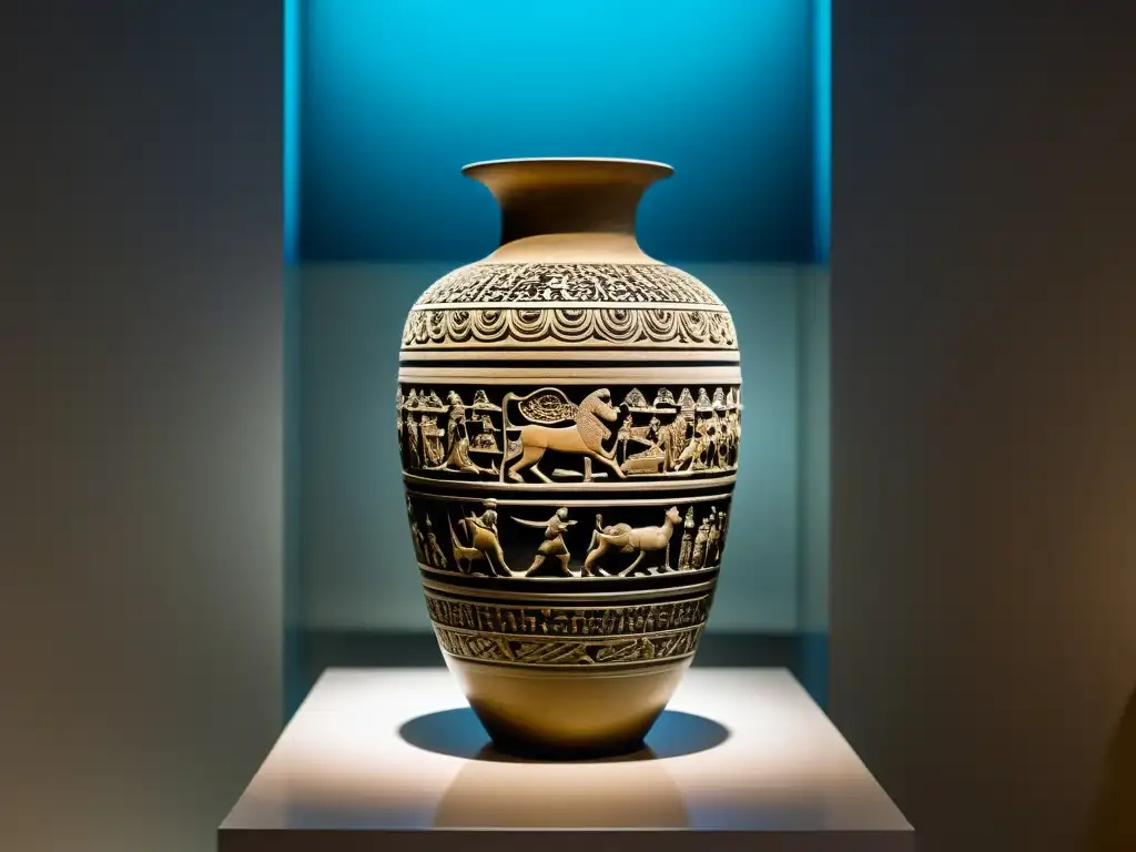 Una antigua reliquia expuesta en un museo moderno, resaltando su exquisita artesanía y significado cultural