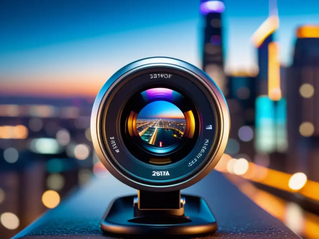 Objetivo futurista captura la ciudad nocturna Aplicaciones de visión por computadora: lente futurista capturando la ciudad de noche con luces de neón y bokeh cautivador