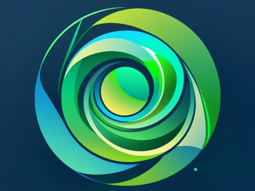 Arte digital NFT: ciclo de vida y huella ambiental en azules y verdes Arte digital minimalista que representa la vida de un NFT, con detalle de su creación, transacciones blockchain e impacto ambiental