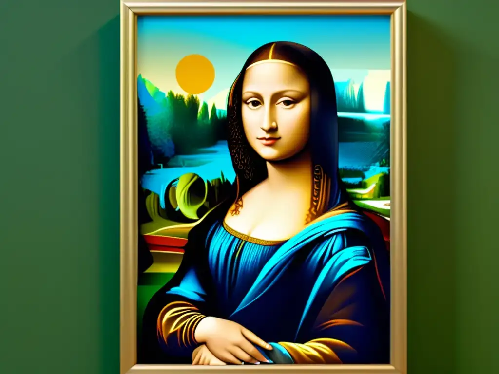 Reinterpretación artística de la Mona Lisa con elementos de inteligencia artificial, fusionando lo clásico con lo moderno