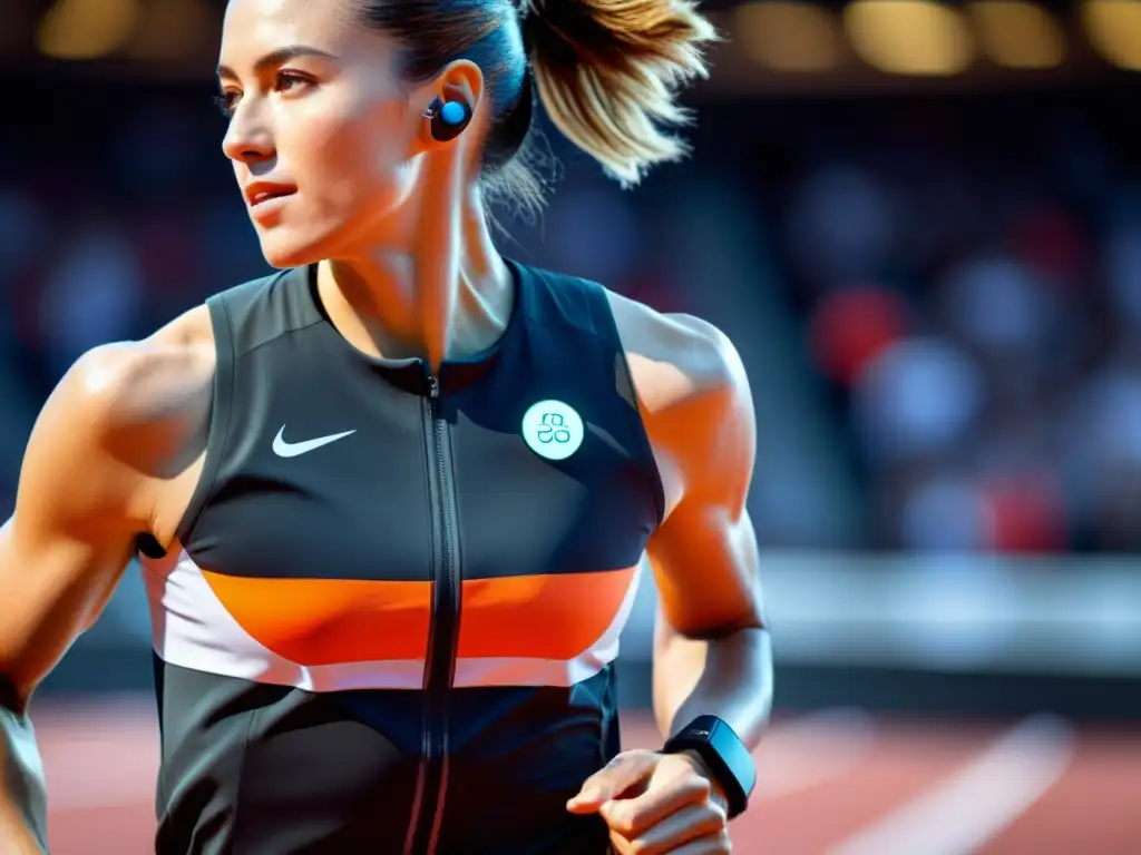 Un atleta usa un dispositivo wearable de alta tecnología con sensores integrados