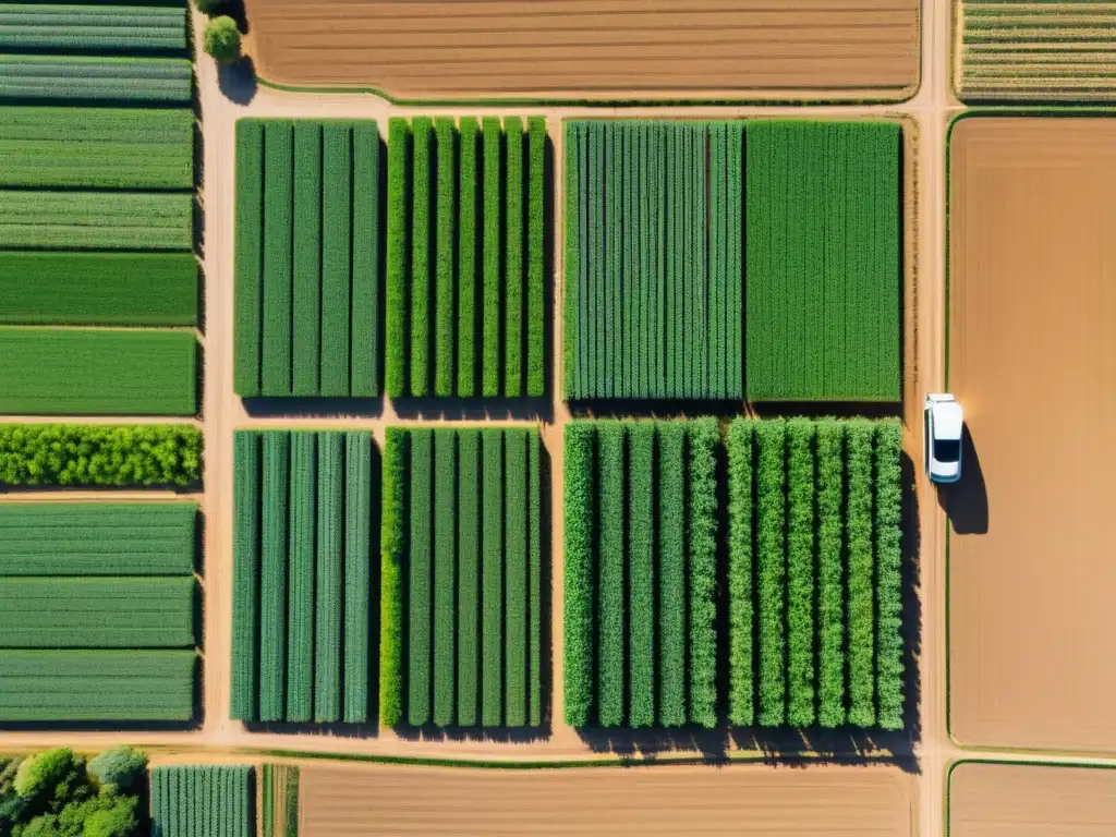 Avances en robótica agrícola: campo futurista con robots y drones trabajando junto a agricultores humanos, mostrando tecnologías emergentes