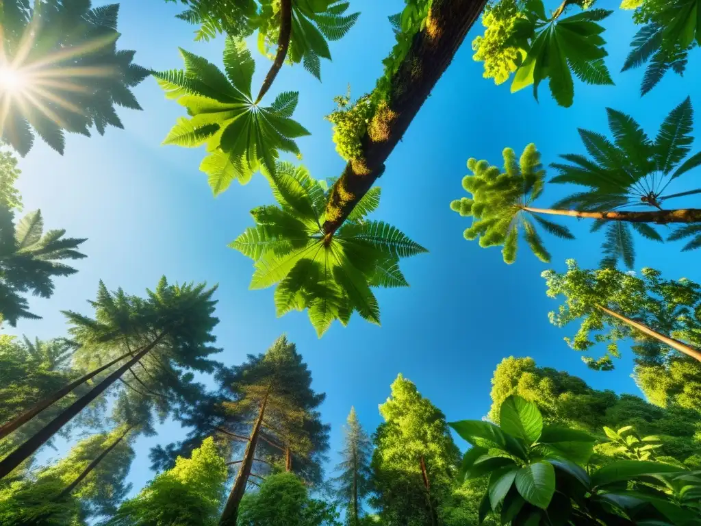 Un bosque exuberante bajo el cielo azul, iluminado por el sol