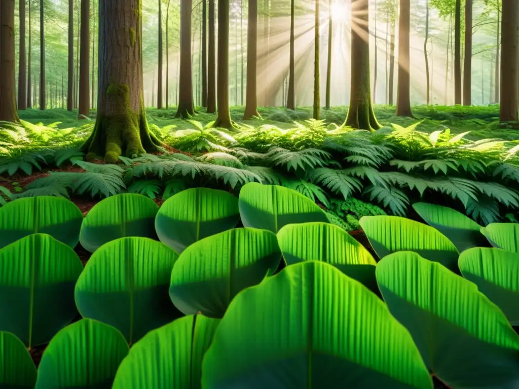 Un bosque exuberante y sereno con luz filtrándose a través del dosel, muestra la belleza natural