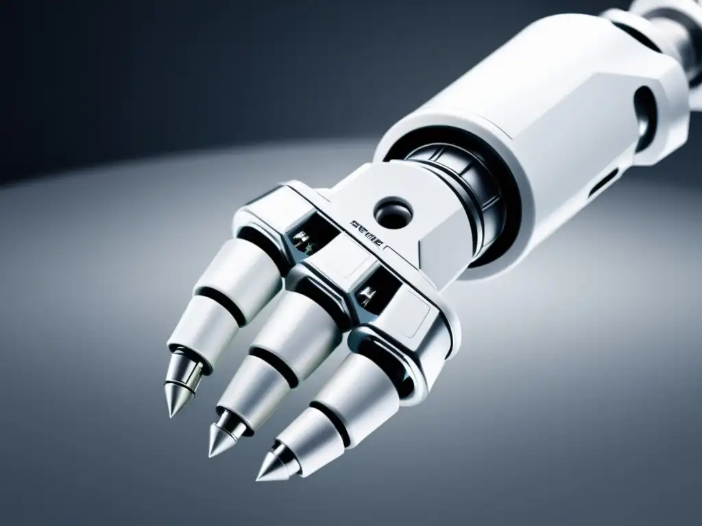 Brazo robótico futurista en entorno de fabricación Un brazo robótico futurista en un entorno de fabricación blanco y limpio, evocando alta tecnología y eficiencia