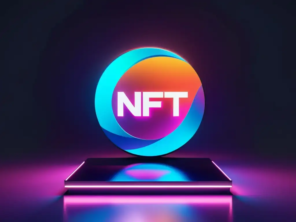 Brillante NFT de logo de marca en plataforma futurista