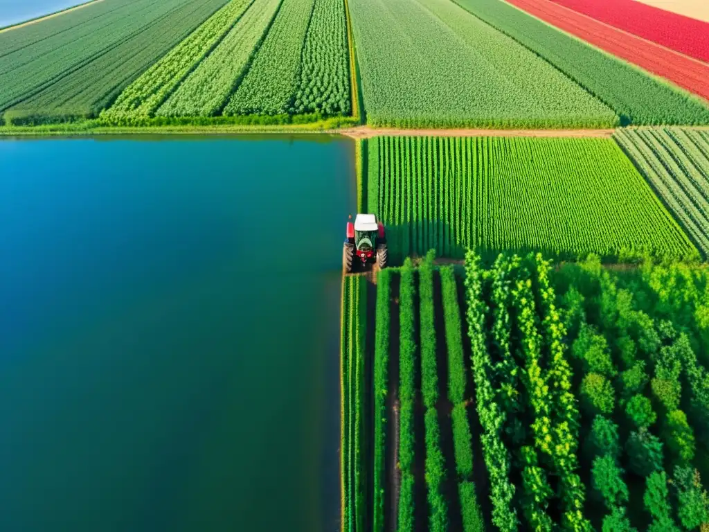 Un campo agrícola extenso y exuberante se extiende bajo un cielo azul claro