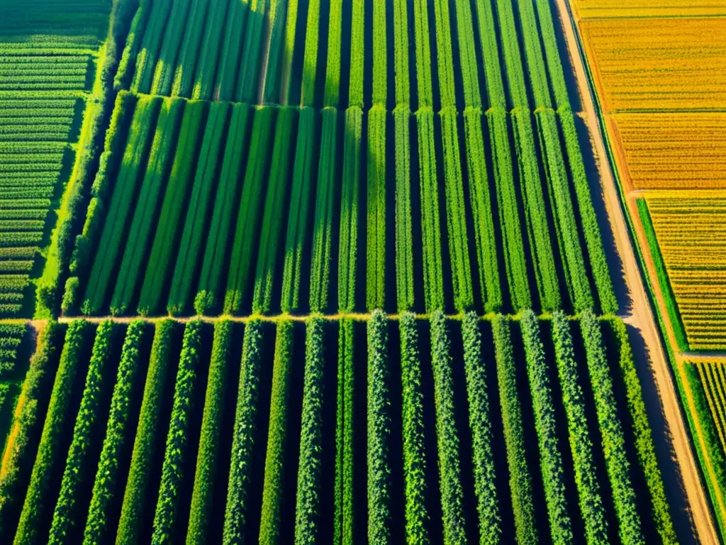 Un campo verde exuberante se extiende hacia el horizonte, bañado por el cálido sol