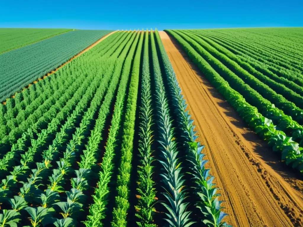 Campo verde exuberante con sensores IoT integrados, simbolizando la integración de IoT y IA en agricultura moderna