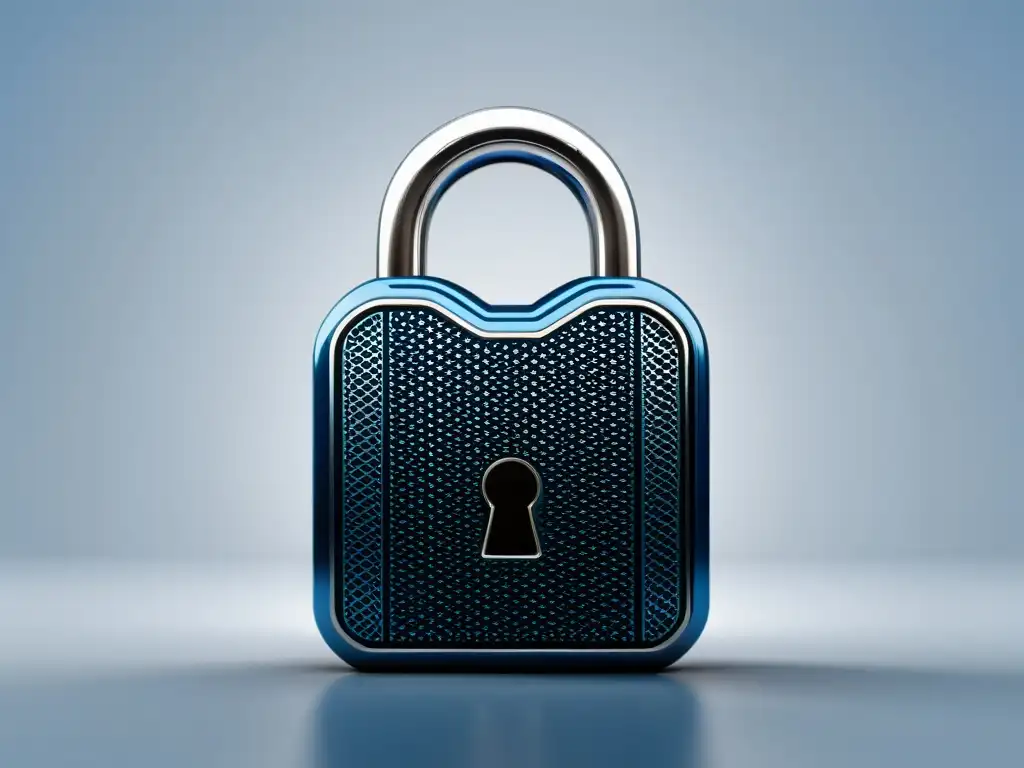 Padlock azul y plateado: símbolo de seguridad y sofisticación Un candado azul y plateado con patrones geométricos, reflejando la luz para simbolizar la sofisticación y seguridad