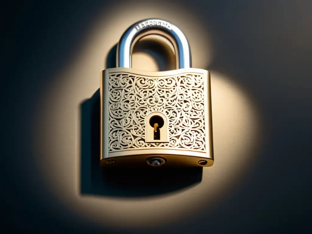 Detalles de un candado: seguridad en la nube Un candado detallado con juego de luces y sombras, simbolizando seguridad