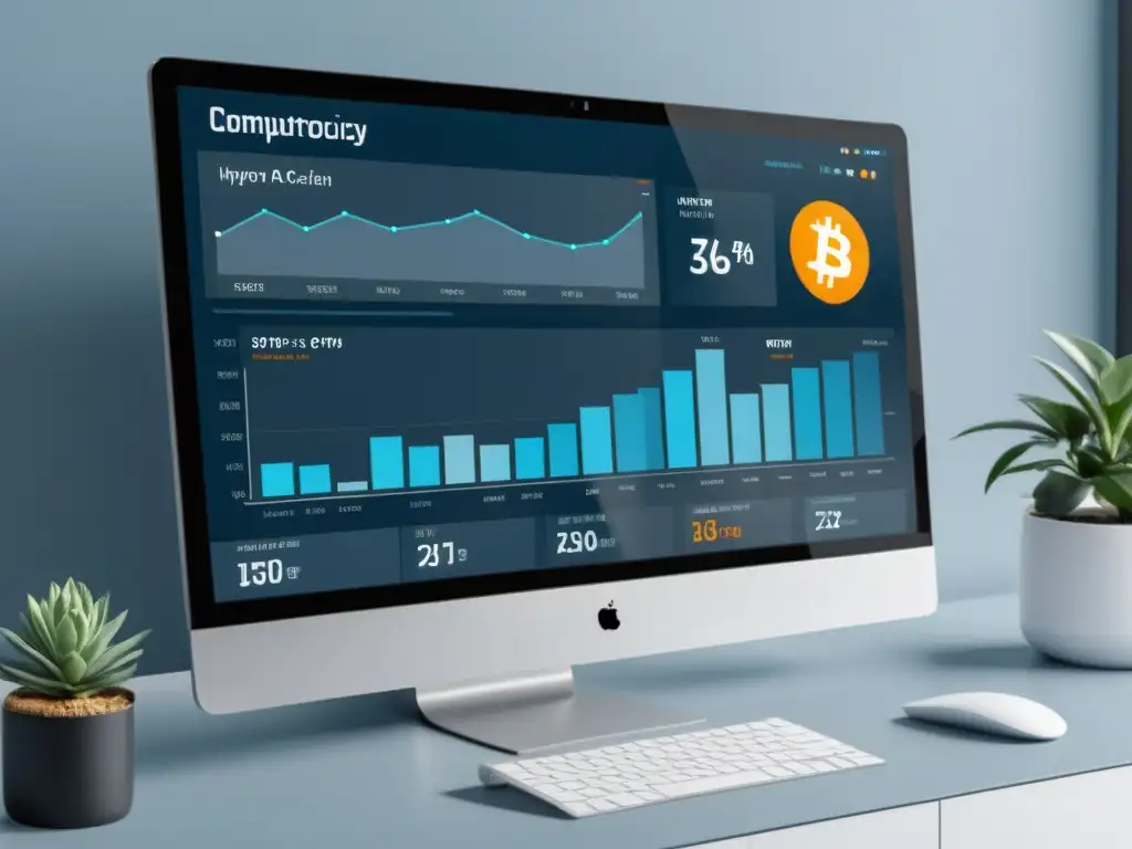 Captura de pantalla de un elegante y minimalista panel de marketing de criptomonedas con datos en tiempo real