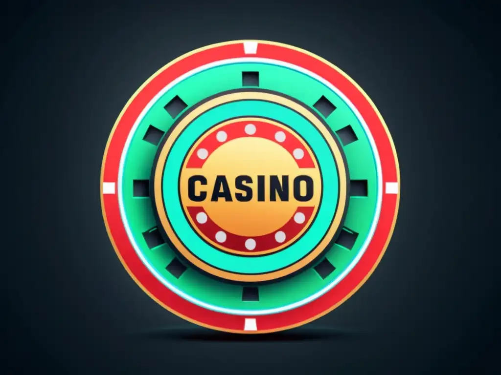 Chip de casino con patrón de código binario, símbolos de ciberseguridad en fondo oscuro