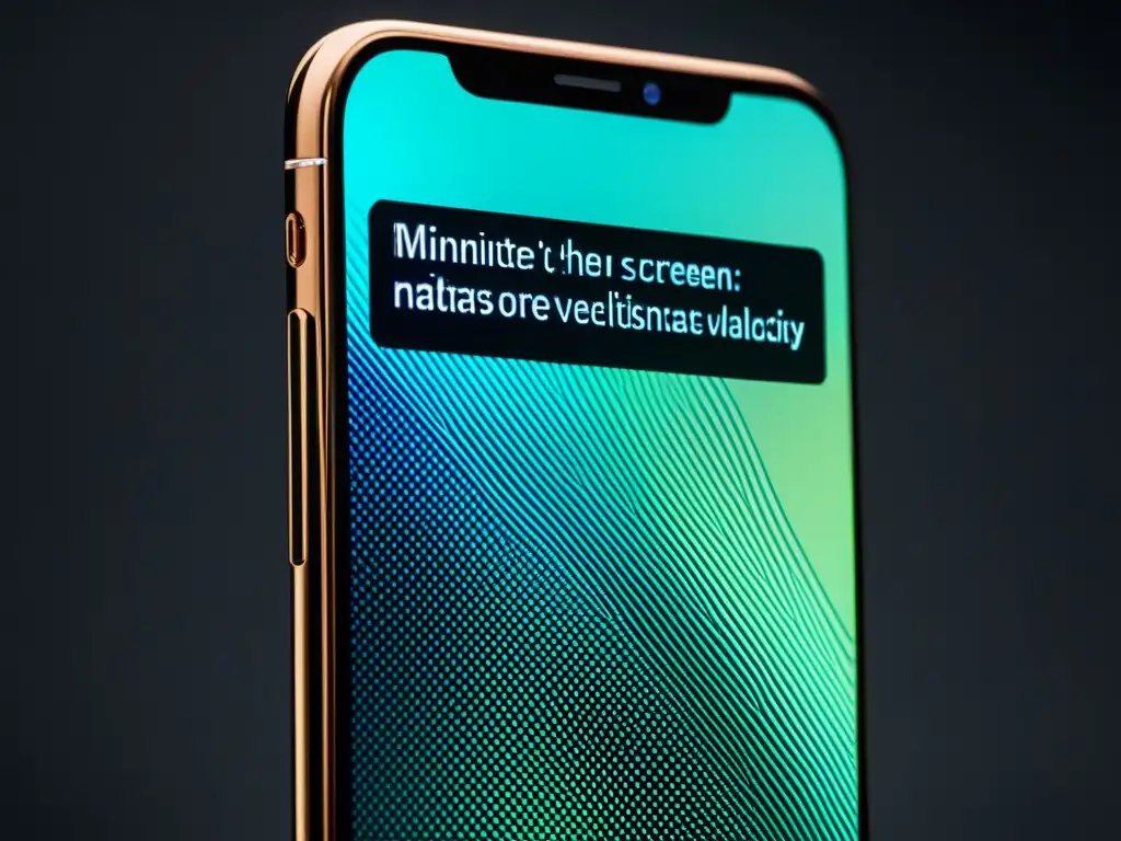 Closeup de pantalla de smartphone con glitch sutil, detalle impresionante