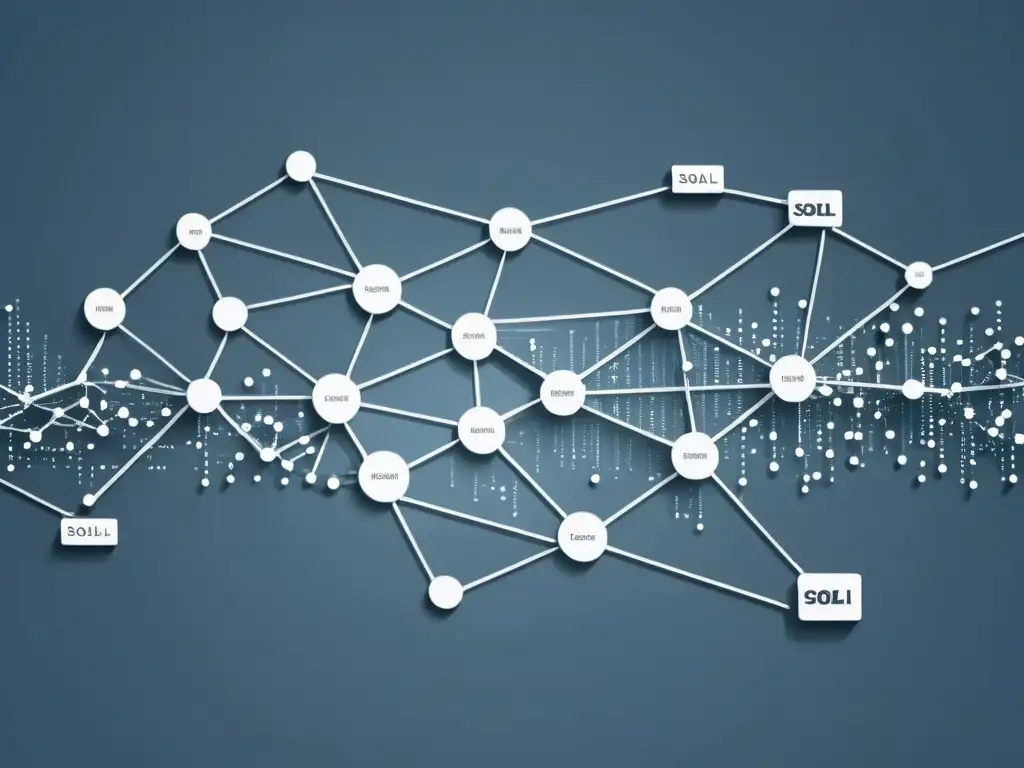 Compleja red de bases de datos big data interconectadas en un diseño minimalista y moderno