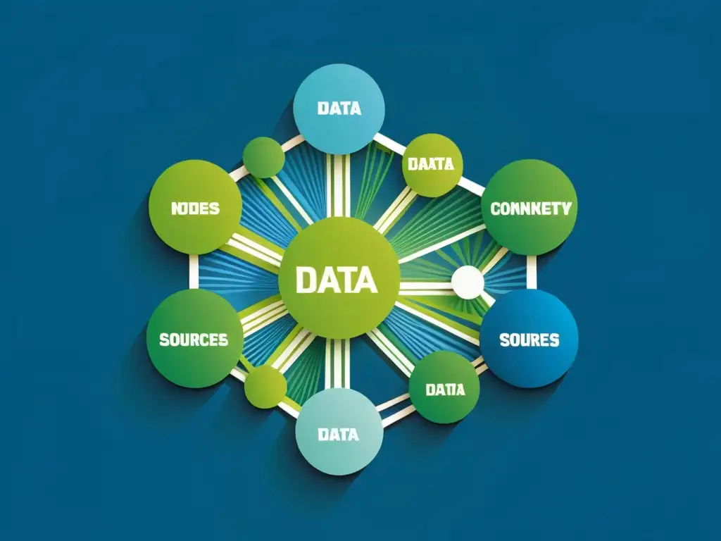 Compleja red de datos integrados en tonos azules y verdes, evocando la integración de datos masivos