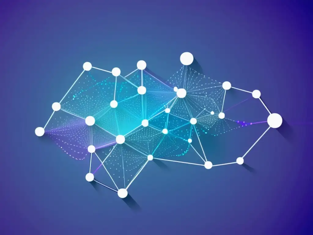 Una compleja red de datos interconectados en tonos azules y morados, simbolizando la importancia del análisis predictivo en tecnología