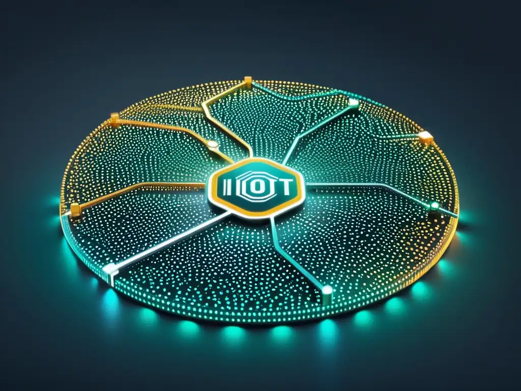 Compleja red de dispositivos IoT interconectados, mostrando la sinergia entre Big Data e IoT en un diseño futurista y minimalista