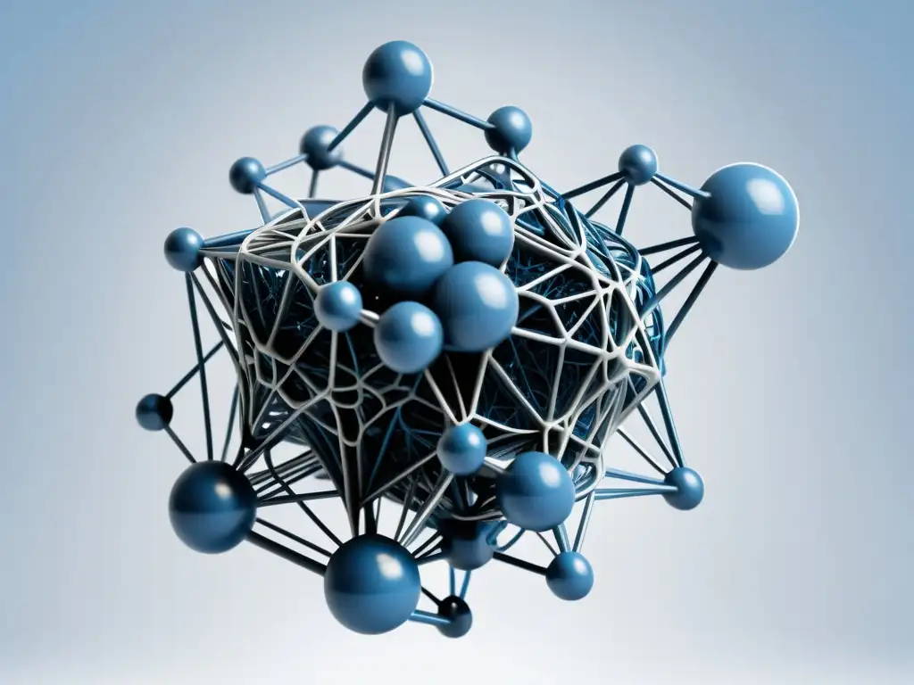 Compleja red neuronal en tonos azules y grises sobre fondo blanco, simboliza la importancia del análisis predictivo en tecnología de vanguardia