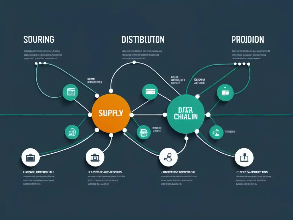 Compleja red de nodos de datos de la cadena de suministro, evocando eficiencia y precisión