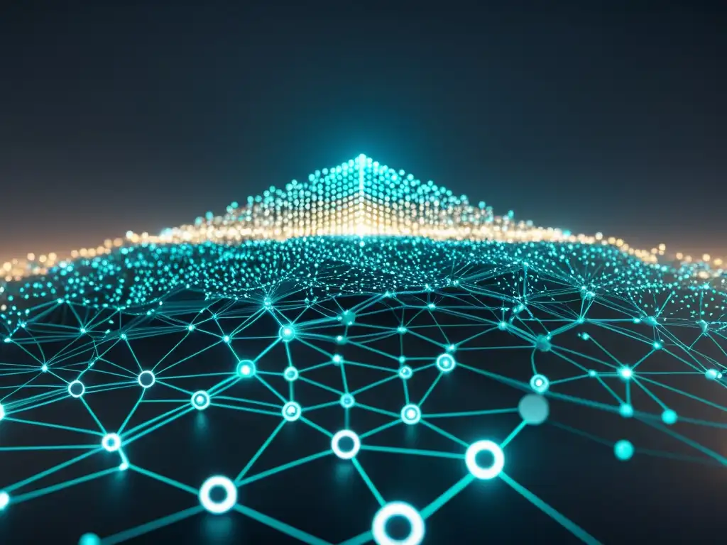 Compleja red de nodos de datos interconectados en una imagen 8k minimalista, mostrando la importancia del Big Data en tecnología