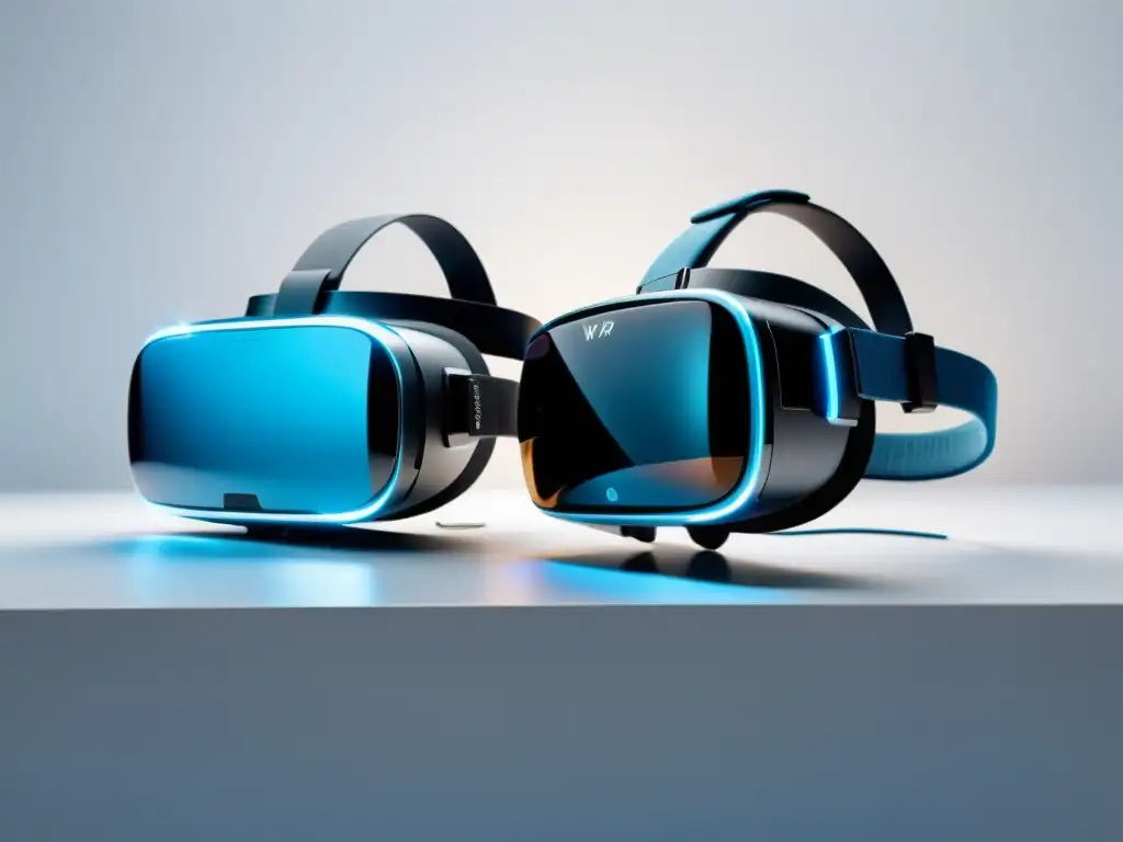 Conjunto futurista de auriculares de realidad virtual y gafas de realidad aumentada sobre fondo blanco