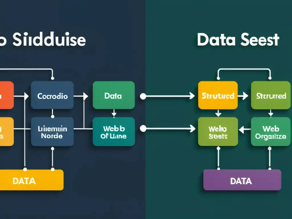 Dos conjuntos de datos, uno estructurado y otro no estructurado, claramente diferenciados por su organización y complejidad