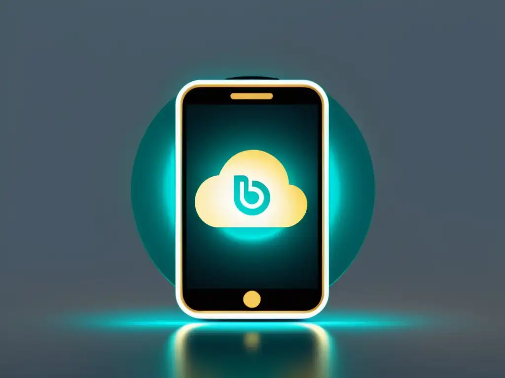 Consejos para hacer backup smartphone: Imagen minimalista de un smartphone con símbolo de backup brillante, transmitiendo protección de datos