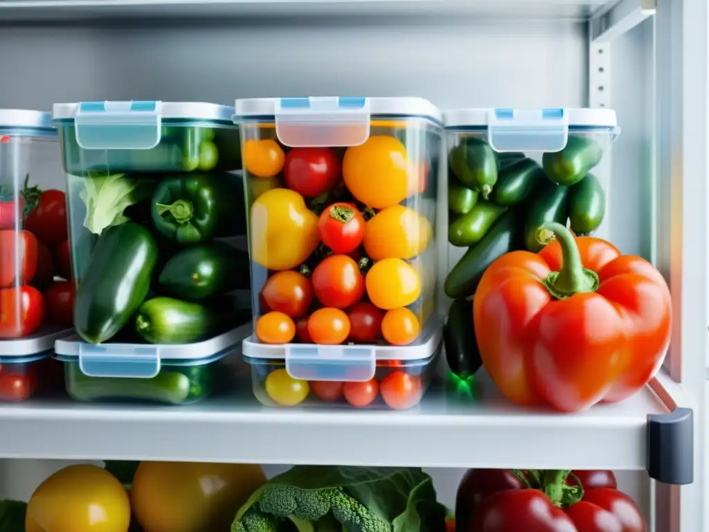 Contenedor hermético con alimentos frescos organizados