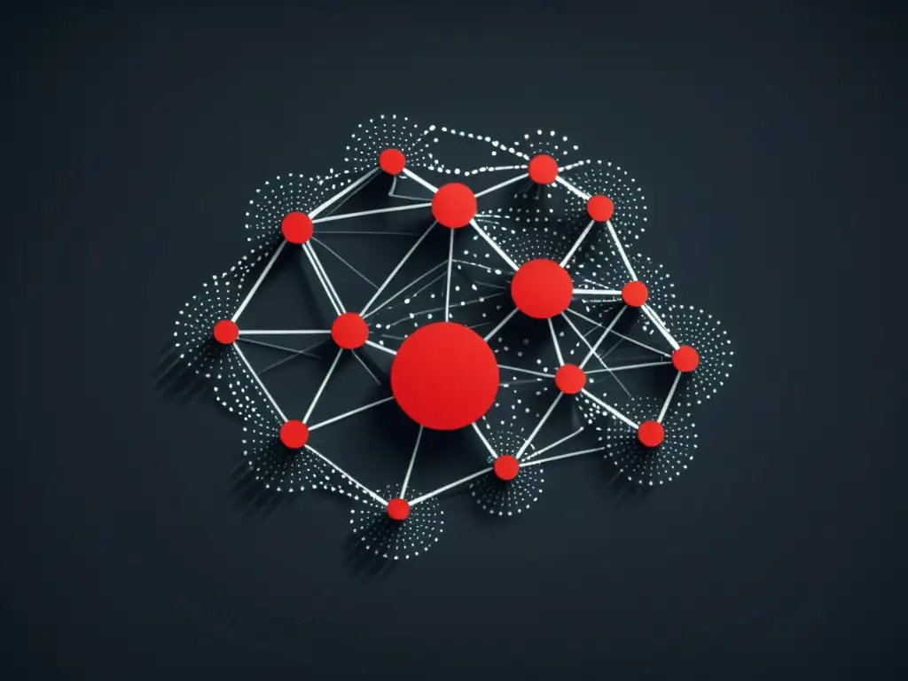 Visualización de datos para fraude: Red de puntos interconectados resaltando posibles anomalías en elegante ilustración minimalista