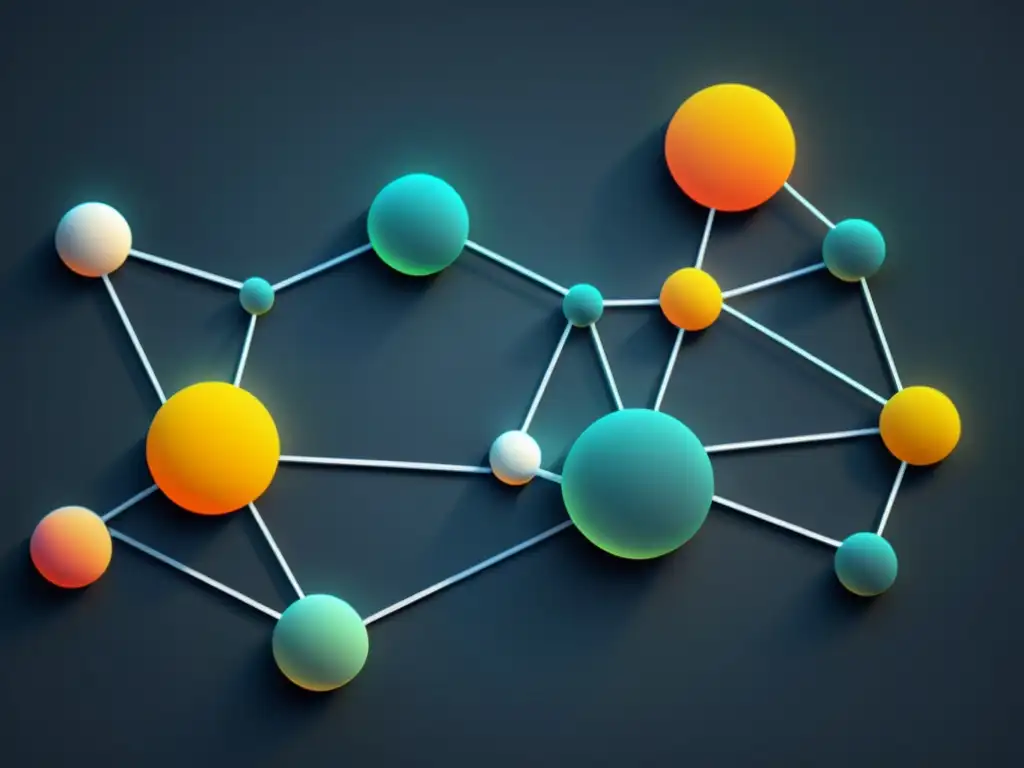 Visualización de datos en redes complejas con nodos interconectados en diseño moderno y sofisticado en 8k