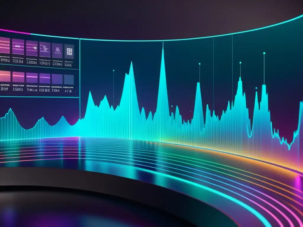 Visualización de datos en tecnología emergente: Holograma futurista con datos dinámicos y gráficos neon en pantalla transparente