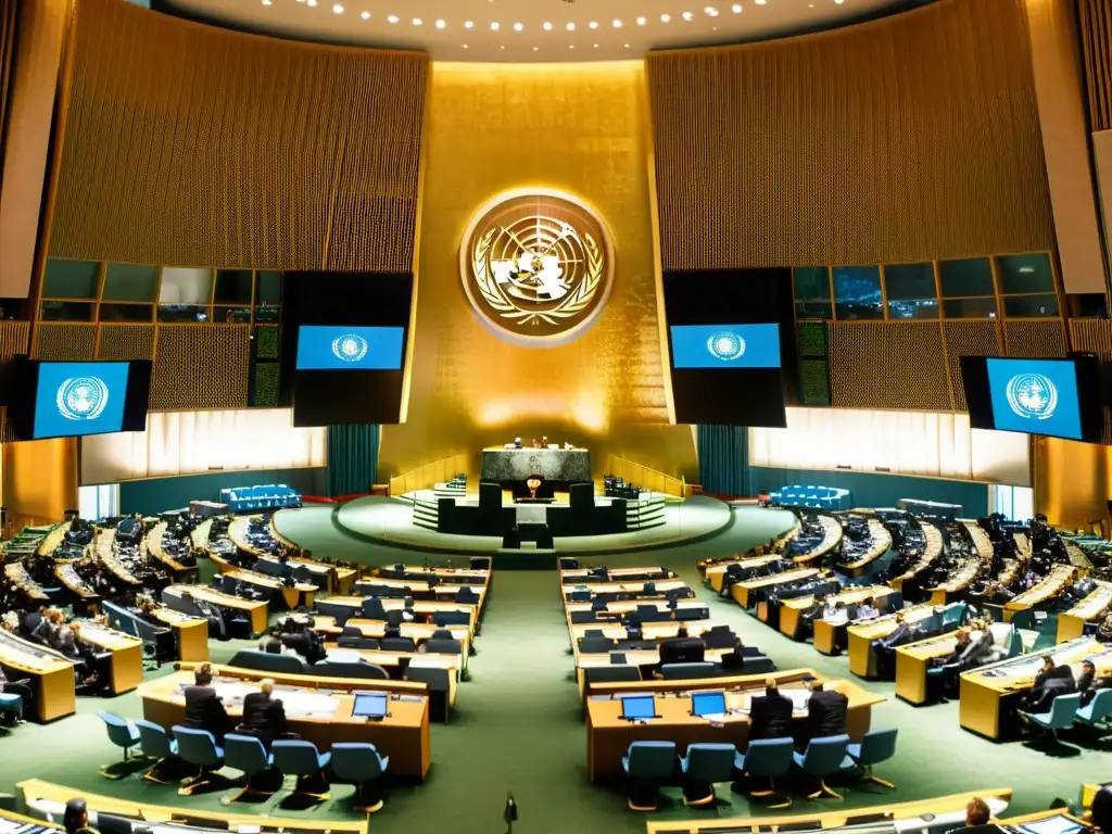 Delegados de todo el mundo en intensas discusiones en la Asamblea de la ONU, representando sus países