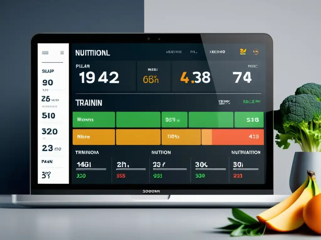 Nutrición deportiva personalizada con Big Data: plan nutricional detallado para atletas en interfaz digital futurista