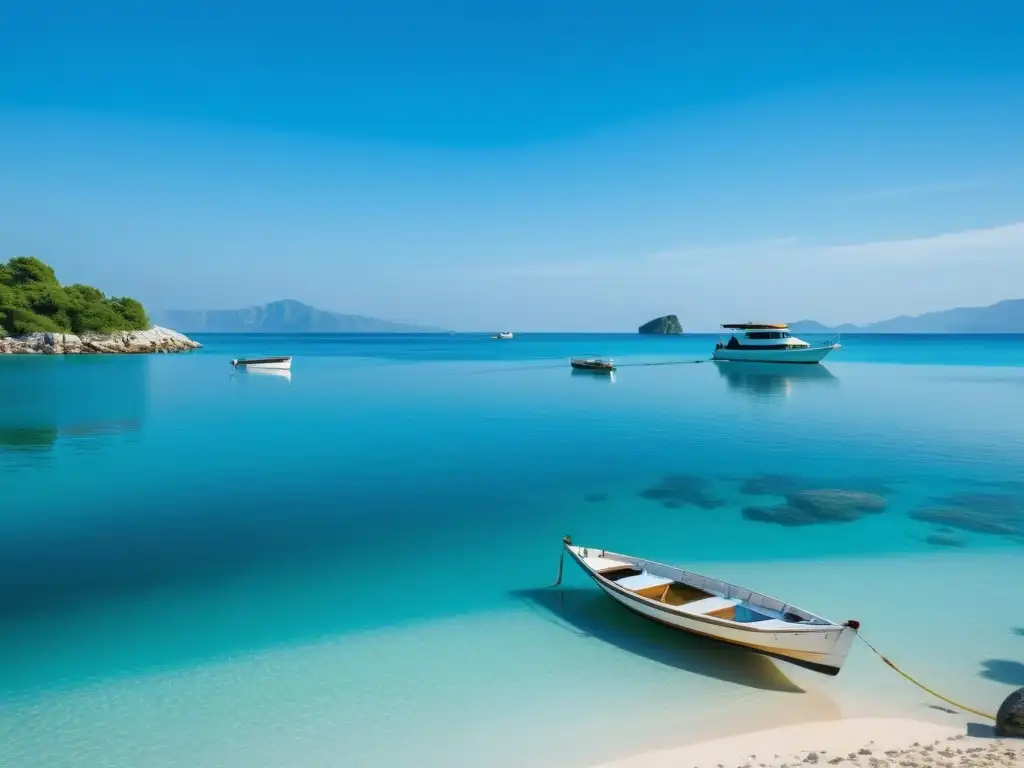 Destino turístico tranquilo con aguas cristalinas y barcos en la costa