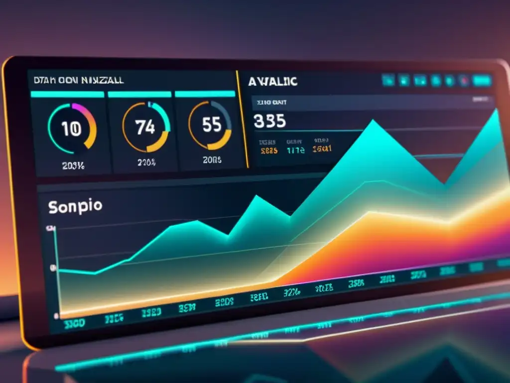 Detallada visualización de datos futurista en alta resolución, reflejando aplicaciones exitosas de Big Data en industrias específicas