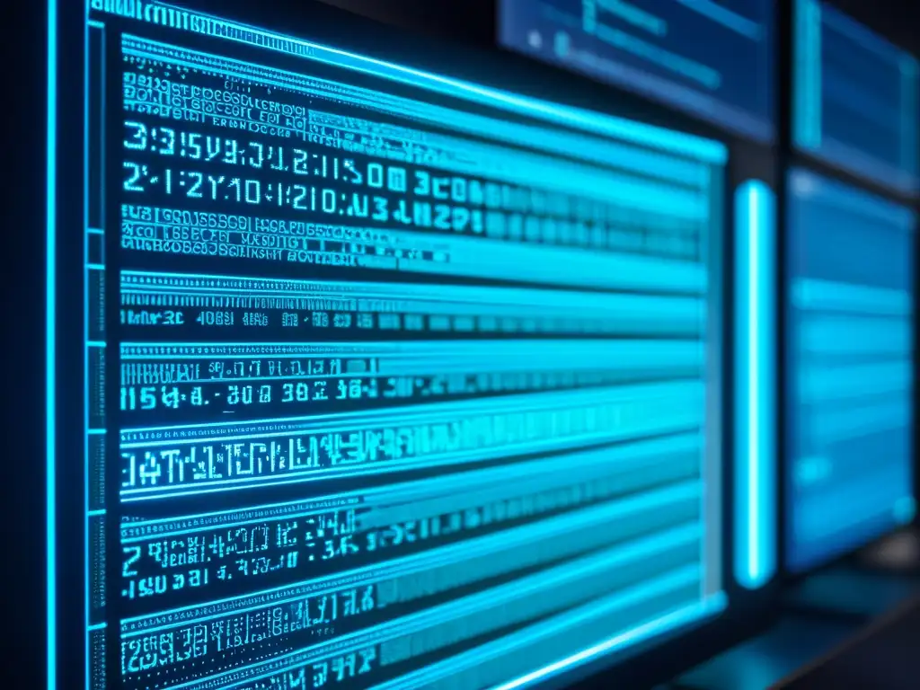 Detalle de código de seguridad en pantalla de computadora con estética futurista