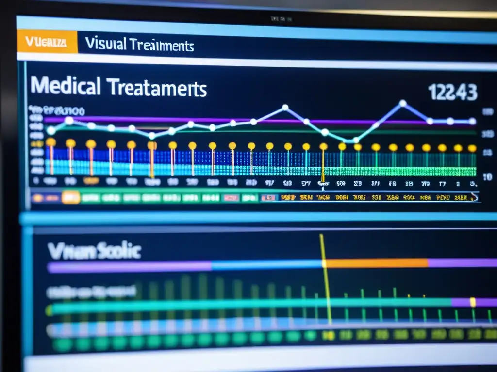 Detalle colorido de visualizaciones médicas en pantalla de ordenador