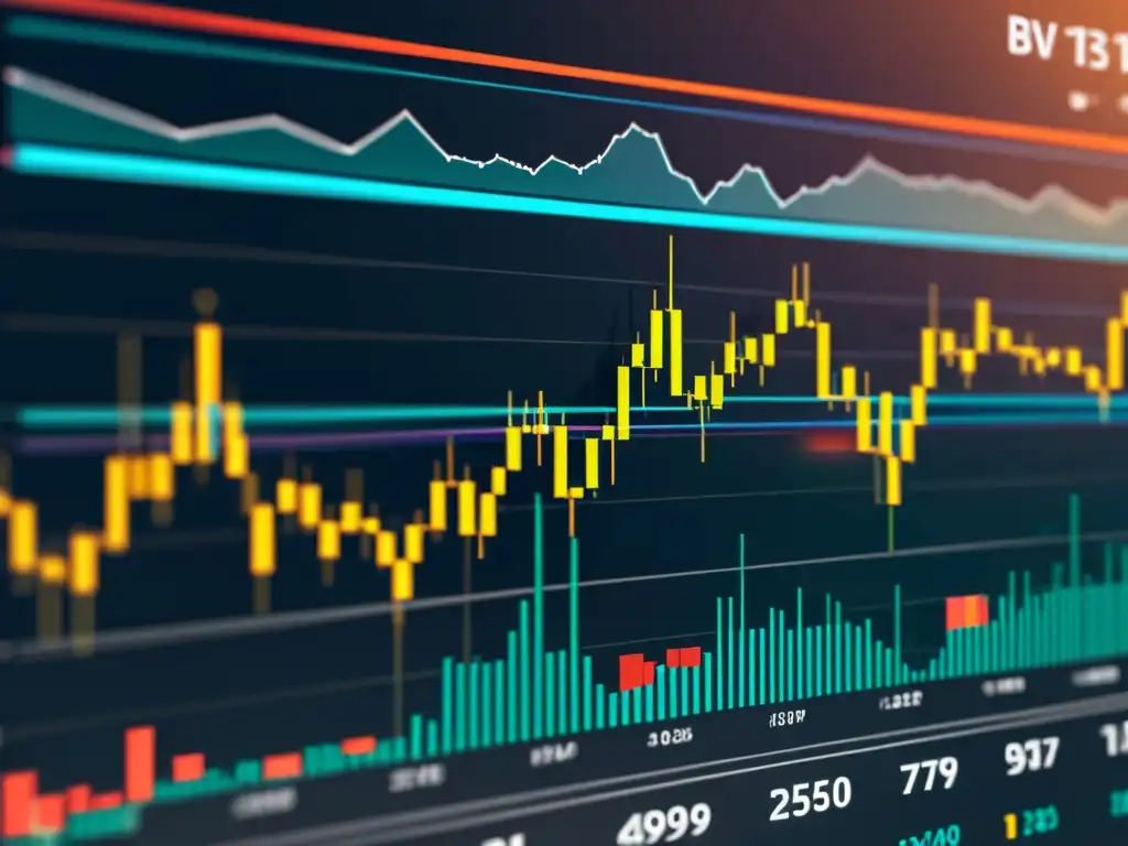 Detalle 8k de gráfico velas criptomoneda con herramientas análisis técnico criptomonedas