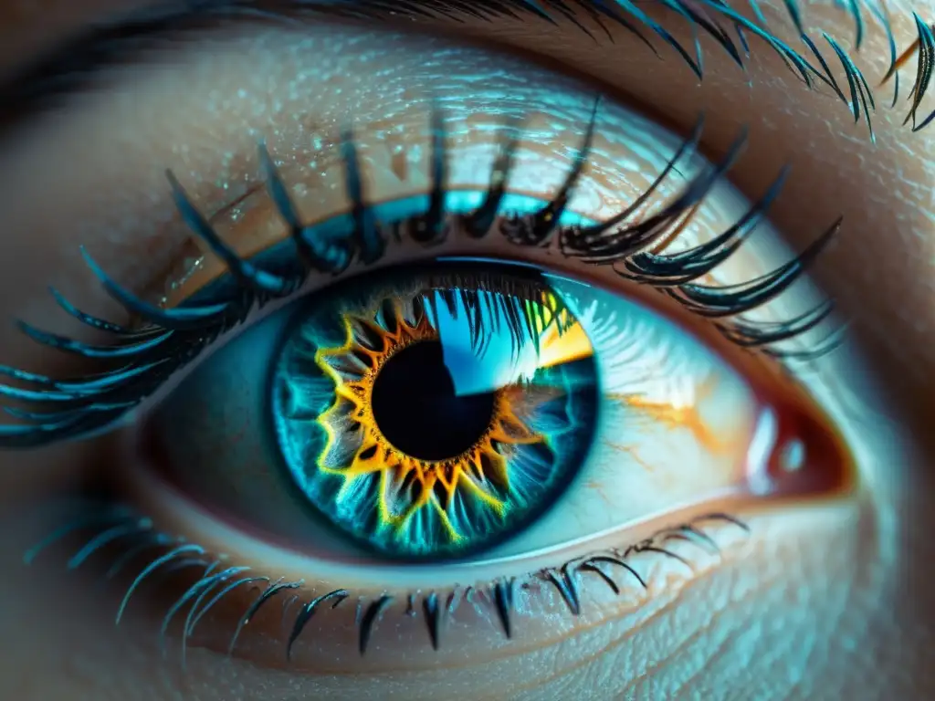 Detalles impresionantes del ojo humano: belleza y complejidad Detalle impresionante del ojo humano con la complejidad y belleza del iris y las pestañas