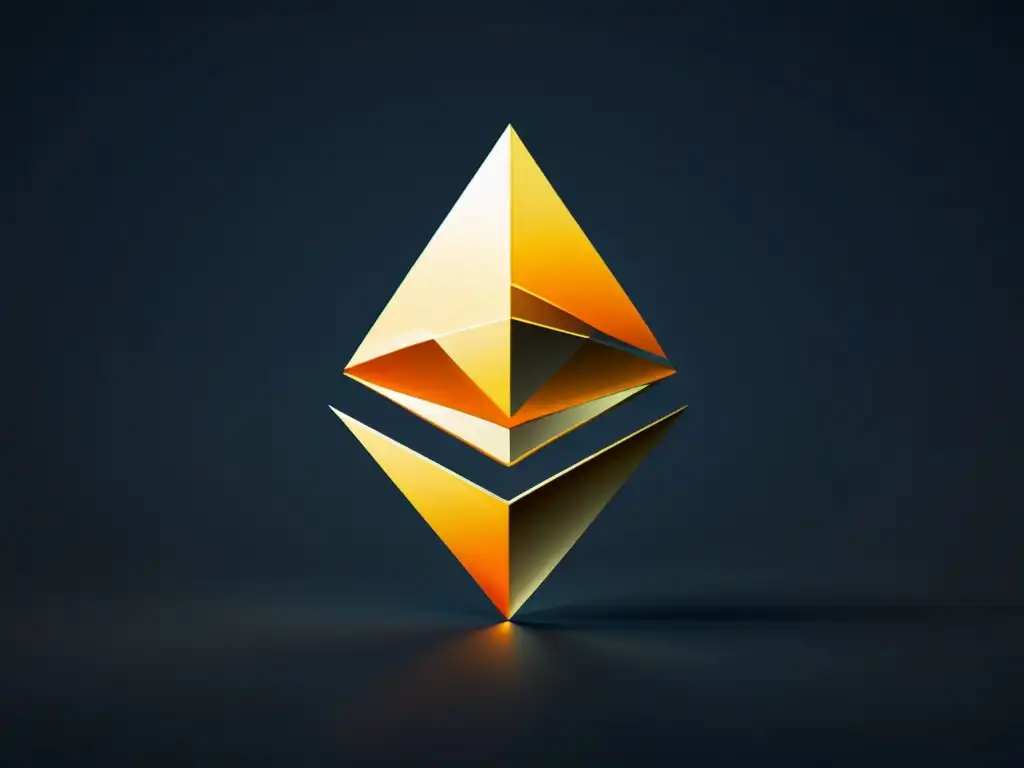 Detalle del logo de Ethereum en estilo moderno y pulido sobre fondo oscuro, evocando la plataforma Ethereum para Smart Contracts