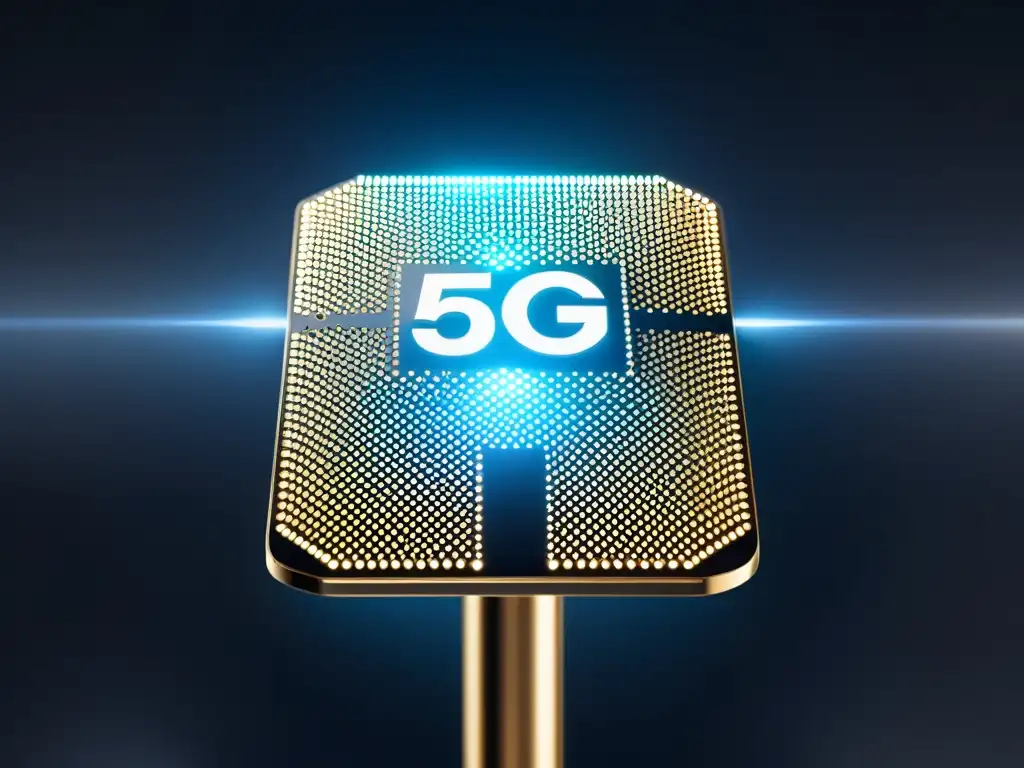 Detalle de una moderna red de antenas 5G, mostrando la avanzada tecnología detrás de las claves técnicas del espectro 5G