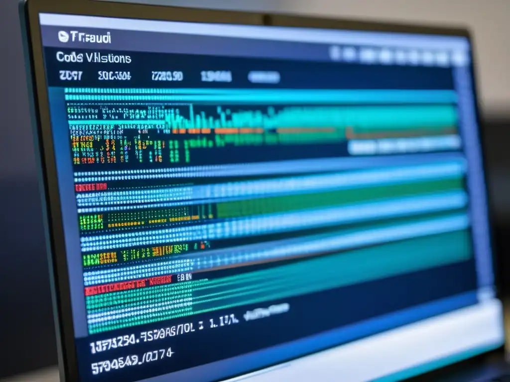 Detalle de monitor mostrando código y visualizaciones de datos de algoritmos de Inteligencia Artificial en prevención fraude online