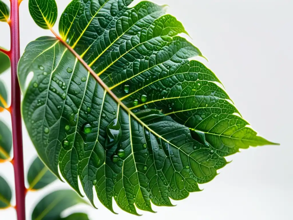 Detalle de planta de cultivo genéticamente modificada, resaltando la belleza de sus hojas saludables y patrones de ADN