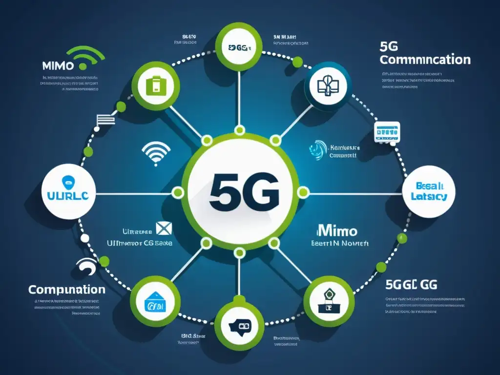 Detalle ultramoderno de la arquitectura de redes 5G tecnológico, con líneas minimalistas y un aire futurista de alta tecnología