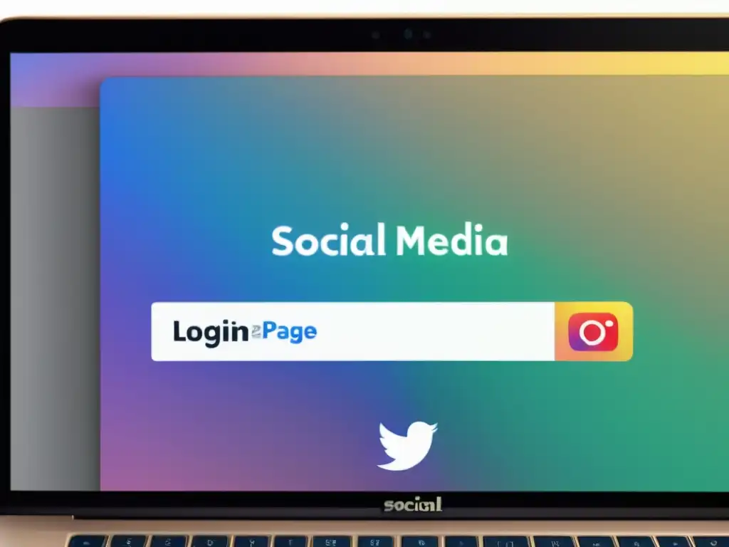 Detalle ultrarrealista de una pantalla de computadora con una página de inicio de sesión de redes sociales, reflejando la psicología del phishing en redes sociales