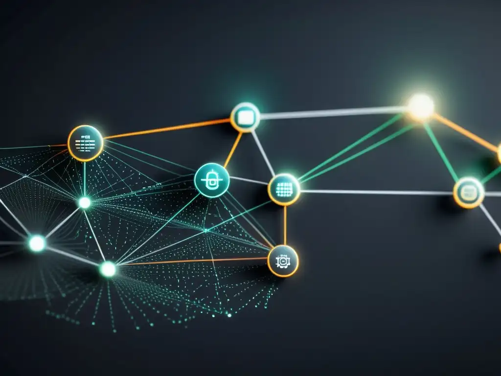 Diagrama futurista de red blockchain en pantalla mate negra